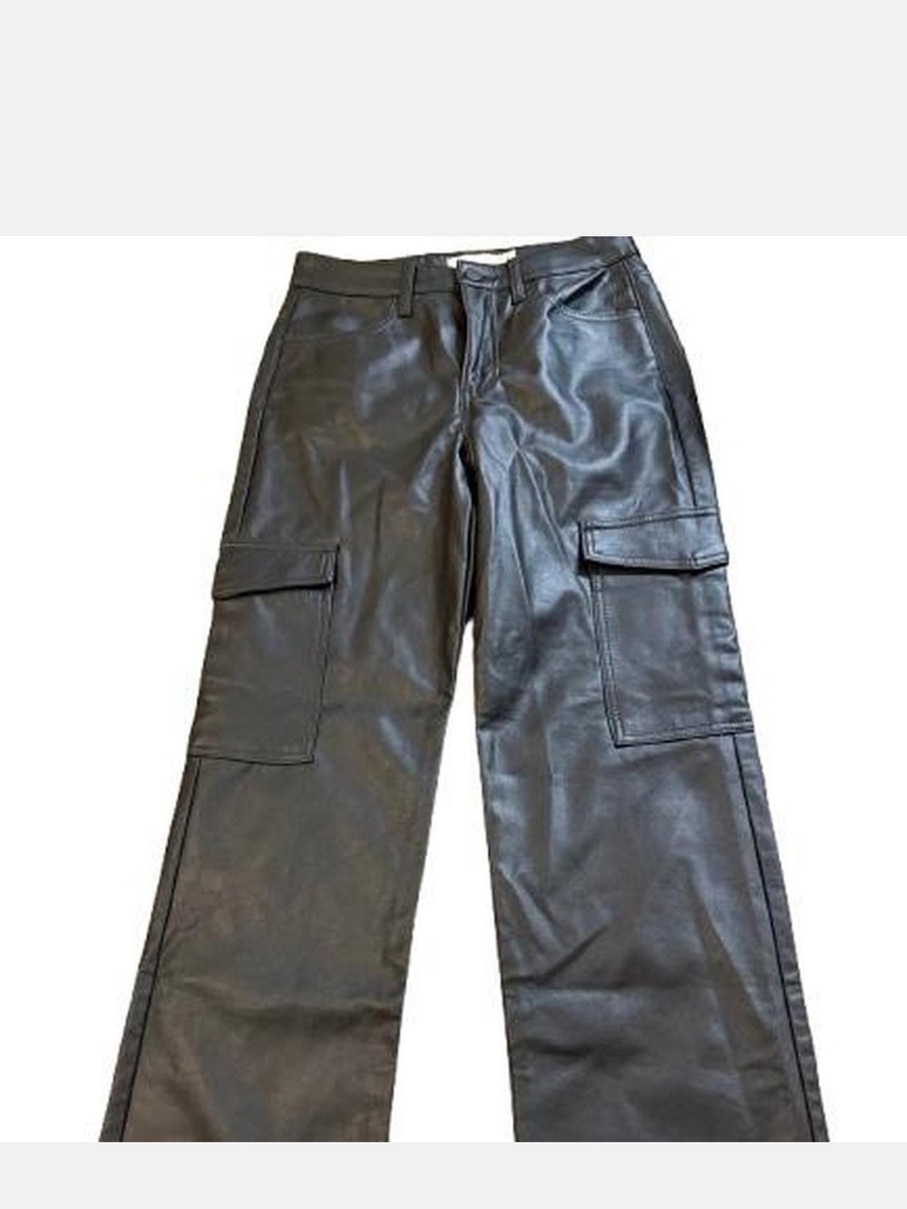 Wide Leg Faux Leather Cargo Pants - Black